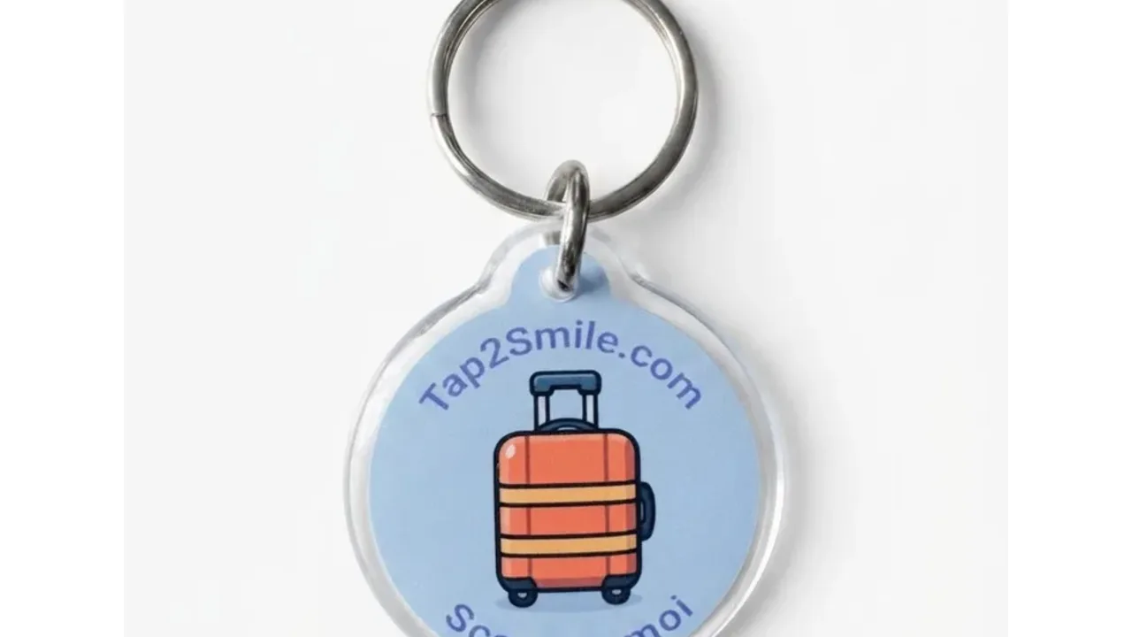 Étiquette de bagage connectée Tap2Smile avec QR code